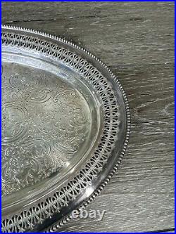 VTG Barker Ellis Oval Engraved Silver Plated Serving Tray c. 1900 England 14x9.5