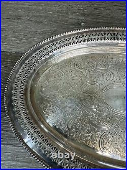 VTG Barker Ellis Oval Engraved Silver Plated Serving Tray c. 1900 England 14x9.5