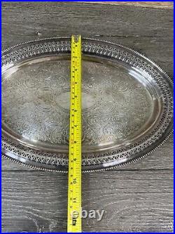 VTG Barker Ellis Oval Engraved Silver Plated Serving Tray c. 1900 England 14x9.5