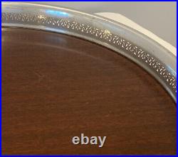 VTG Crescent Silver 12-3/4 Round Platter Silverplate Rim w Wood Bottom Signed
