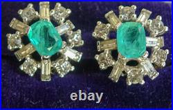 VTG Jomaz Joseph Mazer Faux Emerald & Diamond Silver Rhodium Plate Clip Earrings