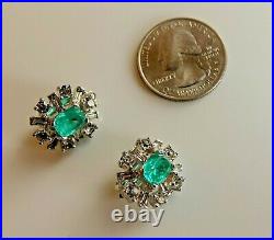 VTG Jomaz Joseph Mazer Faux Emerald & Diamond Silver Rhodium Plate Clip Earrings