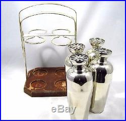 VTG NAPIER Silverplate Cocktail Shakers withDrink Indicator Dial Cups and Caddy