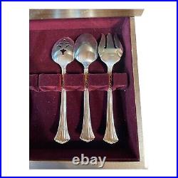 VTG Oneida Community Silver Plated Floral Queen 54 Piece Flatware Set WithWood Box