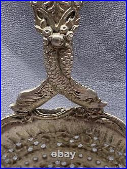 VTG Ornate Figural Pierced Nautical Silver Plate Serving Spoon Cherub Angel Ship