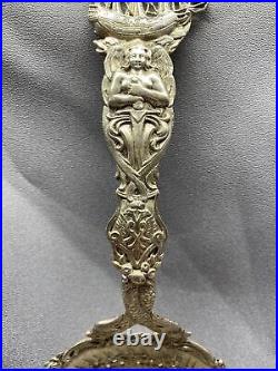 VTG Ornate Figural Pierced Nautical Silver Plate Serving Spoon Cherub Angel Ship