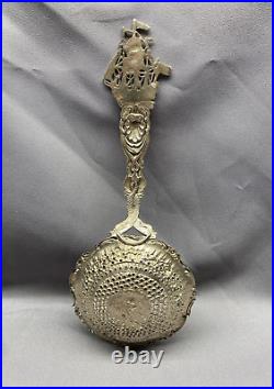 VTG Ornate Figural Pierced Nautical Silver Plate Serving Spoon Cherub Angel Ship