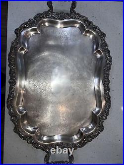 VTG Sheffield Silver Plate Rectangle Footed Butlers Tray Platter Engraved