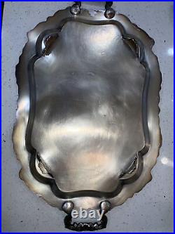 VTG Sheffield Silver Plate Rectangle Footed Butlers Tray Platter Engraved