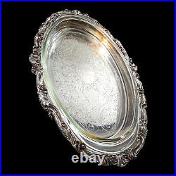 VTG Sheridan Silverplated Large Oval Footed Platter With Pyrex Glass Insert # 1233