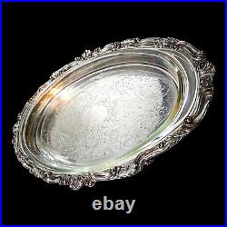 VTG Sheridan Silverplated Large Oval Footed Platter With Pyrex Glass Insert # 1233