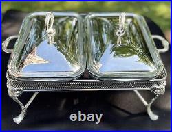 VTG Silver Plated Marinex Double Chafing Buffet Serving Dish & Stand EUC LOVELY