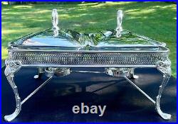 VTG Silver Plated Marinex Double Chafing Buffet Serving Dish & Stand EUC LOVELY