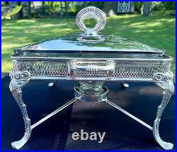 VTG Silver Plated Marinex Double Chafing Buffet Serving Dish & Stand EUC LOVELY