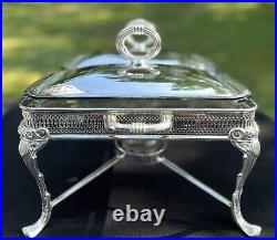 VTG Silver Plated Marinex Double Chafing Buffet Serving Dish & Stand EUC LOVELY