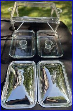 VTG Silver Plated Marinex Double Chafing Buffet Serving Dish & Stand EUC LOVELY