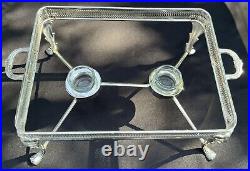 VTG Silver Plated Marinex Double Chafing Buffet Serving Dish & Stand EUC LOVELY