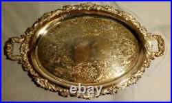 VTG Silver Plated OVAL SERVING TRAY Large Heavy 26 x 17 with Handles Marked