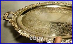 VTG Silver Plated OVAL SERVING TRAY Large Heavy 26 x 17 with Handles Marked