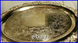 VTG Silver Plated OVAL SERVING TRAY Large Heavy 26 x 17 with Handles Marked