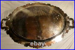 VTG Silver Plated OVAL SERVING TRAY Large Heavy 26 x 17 with Handles Marked