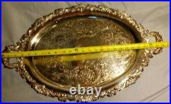 VTG Silver Plated OVAL SERVING TRAY Large Heavy 26 x 17 with Handles Marked