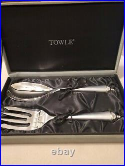 VTG Towle Copenhagen Silver Plated Salad Serving Set Fork Spoon In Storage Box