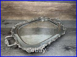 VTG Victorian Silver Plate Serving Tray 24.5x15.5 Footed Ornate Heavy 7.75 Lb