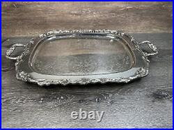 VTG Victorian Silver Plate Serving Tray 24.5x15.5 Footed Ornate Heavy 7.75 Lb