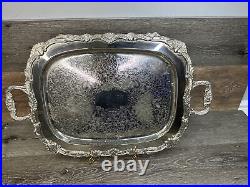 VTG Victorian Silver Plate Serving Tray 24.5x15.5 Footed Ornate Heavy 7.75 Lb