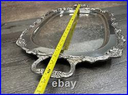 VTG Victorian Silver Plate Serving Tray 24.5x15.5 Footed Ornate Heavy 7.75 Lb