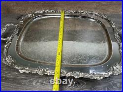 VTG Victorian Silver Plate Serving Tray 24.5x15.5 Footed Ornate Heavy 7.75 Lb