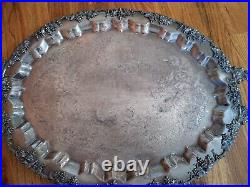 VTG Victorian Silver Plate Serving Tray 27 X17.5 Footed Ornate Heavy