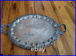 VTG Victorian Silver Plate Serving Tray 27 X17.5 Footed Ornate Heavy