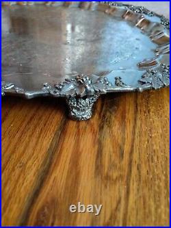 VTG Victorian Silver Plate Serving Tray 27 X17.5 Footed Ornate Heavy