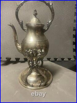 VTG Vintage FB Rogers Silver Plated Tilting Teapot With Stand & Burner Footed