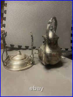 VTG Vintage FB Rogers Silver Plated Tilting Teapot With Stand & Burner Footed