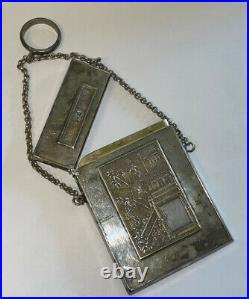 Victorian 1876 Silver Plated Chatelaine Dance Card Coin Finger Purse Ring Chain
