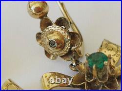 Victorian Earrings In The Shape Of Ribbon. Gold-plated Silver, Diamond, Emaralds