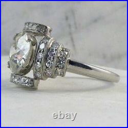 Victorian Vintage 3Ct Round Diamonds Art Deco Wedding Ring 14K White Gold Plated