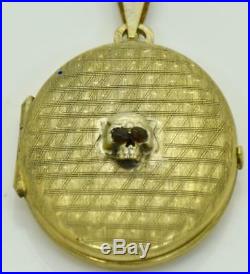 Victorian antique gold plated silver&Garnets MEMENTO MORI SKULL locket pendant
