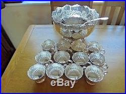 Viners Vintage Large Silver Plated Punch Bowl Ladle & 12 Cups