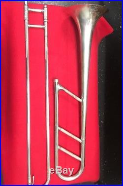 Vintag slide trombone 44h conquerer CG CONN silverplate original case