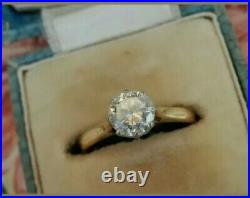 Vintage 1.00Ct Round Diamond Solitaire Engagement Ring 14k Yellow Gold Plated