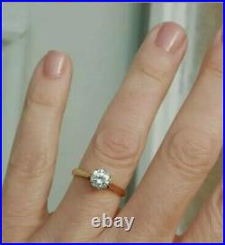 Vintage 1.00Ct Round Diamond Solitaire Engagement Ring 14k Yellow Gold Plated