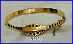 Vintage 14K Yellow Gold Plated 9Ct Oval Cut Red Garnet Bohemian Bangle Bracelet