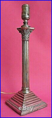 Vintage 15 5/8 Candle Stick Lamp Sliver Plated Corinthian Column Electric Table