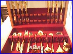 Vintage 1847 Rogers Bros Gold Plated Stainless Steel Flatware 50 piece set for 8