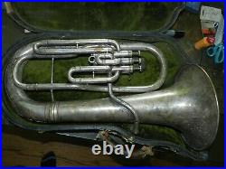Vintage 1907 York & Sons Euphonium Silver-Plated Tuba In case no mouth piece
