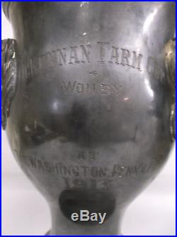 Vintage 1915 Horse Trophy Silver Plate McKennan Farm Cup 3 Horse Heads